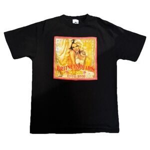 Britney Spears 2009 Circus Tour Black Graphic T-Shirt Vintage Y2K Size M AAA